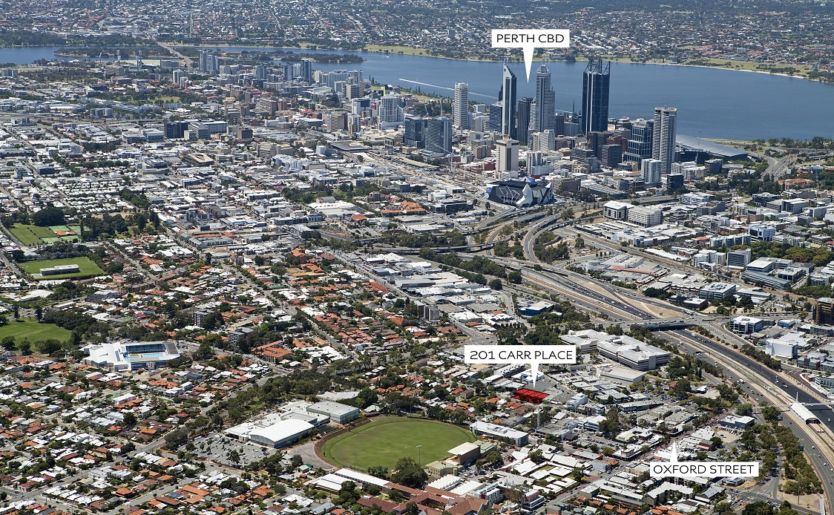 aerial shot of M/24 by Match location in proximity to Perth CBD and Oxford Street
