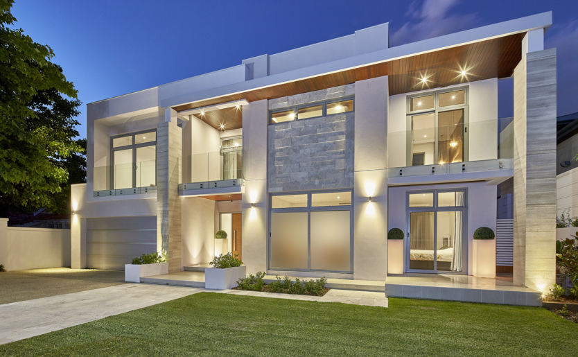 External professional dusk shot of Peppermint Grove Home built by M/Construction