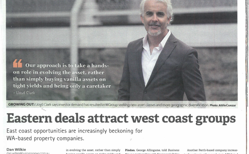 Business News article with image of Lloyd Clark, Managing Director of M/Group, and a quote regarding their approach on assets
