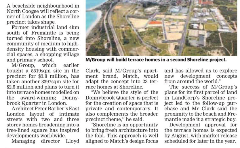 Screenshot of newspaper article on M/Group and M/32 Shoreline Laneway project