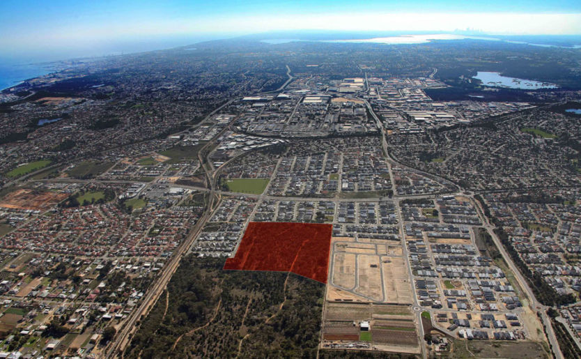Aerial of Atop land estate in Beeliar highlighted in red