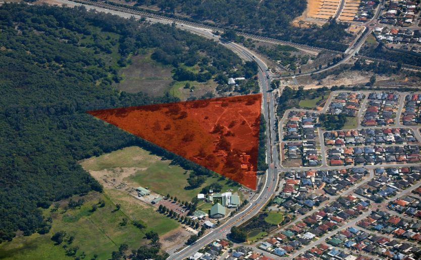 Aerial birds eye view of Wellard, highlighted M/Group Monument's latest land development, The Wedge