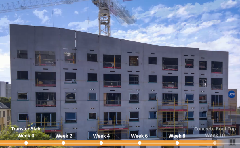 Construction progress snapshot of Quest Apartment Hotel in Joondalup over a 10 week timelapse